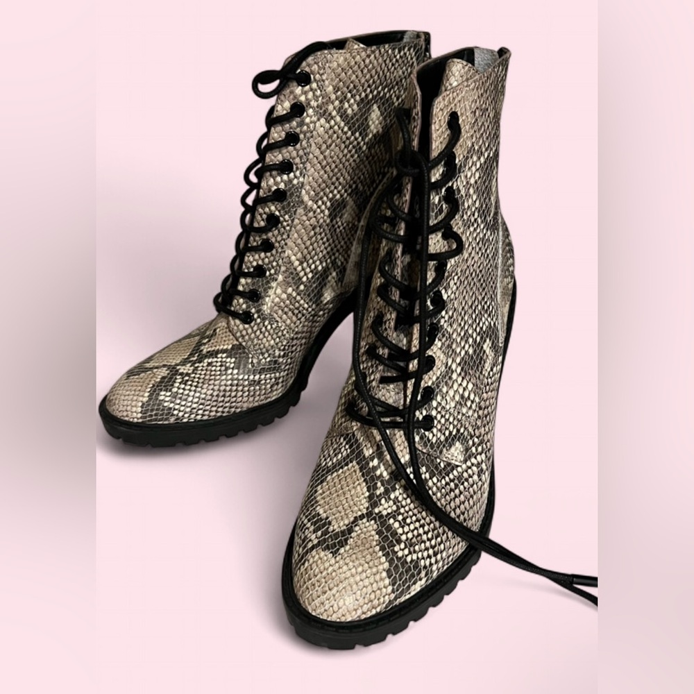 Dolce Vita Snake‎ Print Lace-Up Combat Boots with Block Heel